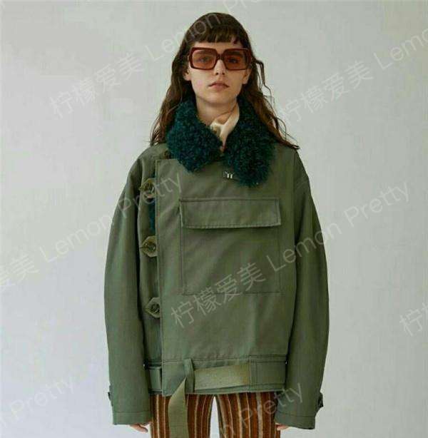 acne studios cees 卡其绿短款超大派克大衣