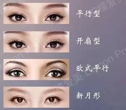 平行,适合眉眼间距适中,外眦角轻微上扬的人,这种形状的双眼皮上妆
